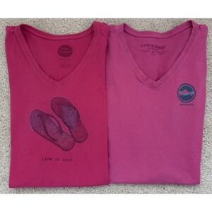 Lot of 2 Life Is Good Women's T Shirts Tops Hot Pink Flip Flops Dolphin Medium